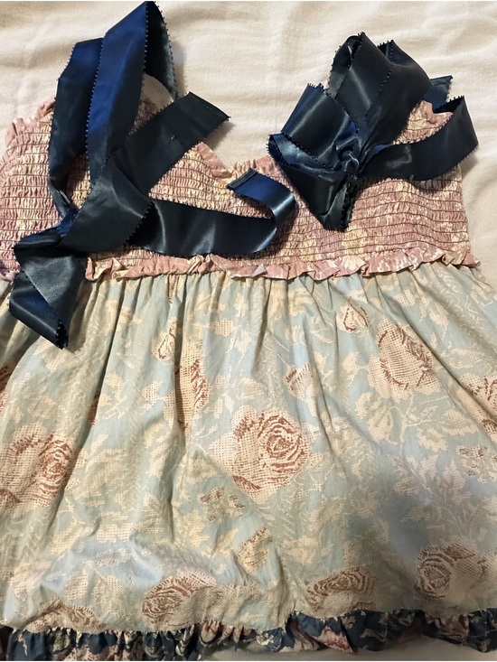 Free People Dresses & Skirts - Free People Smocked Top with Blue Floral Skirt and Navy Ribbon Blue Bell Maxi